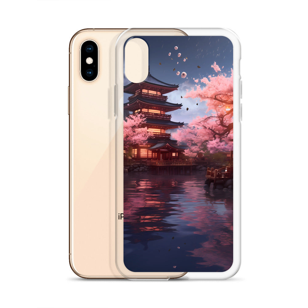 iPhone Case - Ancient Kyoto with Flying Cherry Blossoms