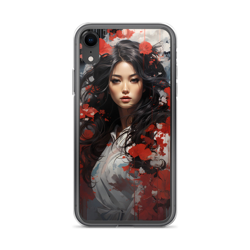 iPhone Case - Japanese Woman with Red Flowers