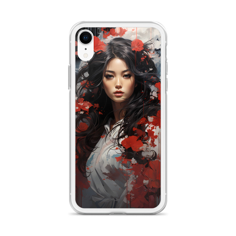 iPhone Case - Japanese Woman with Red Flowers
