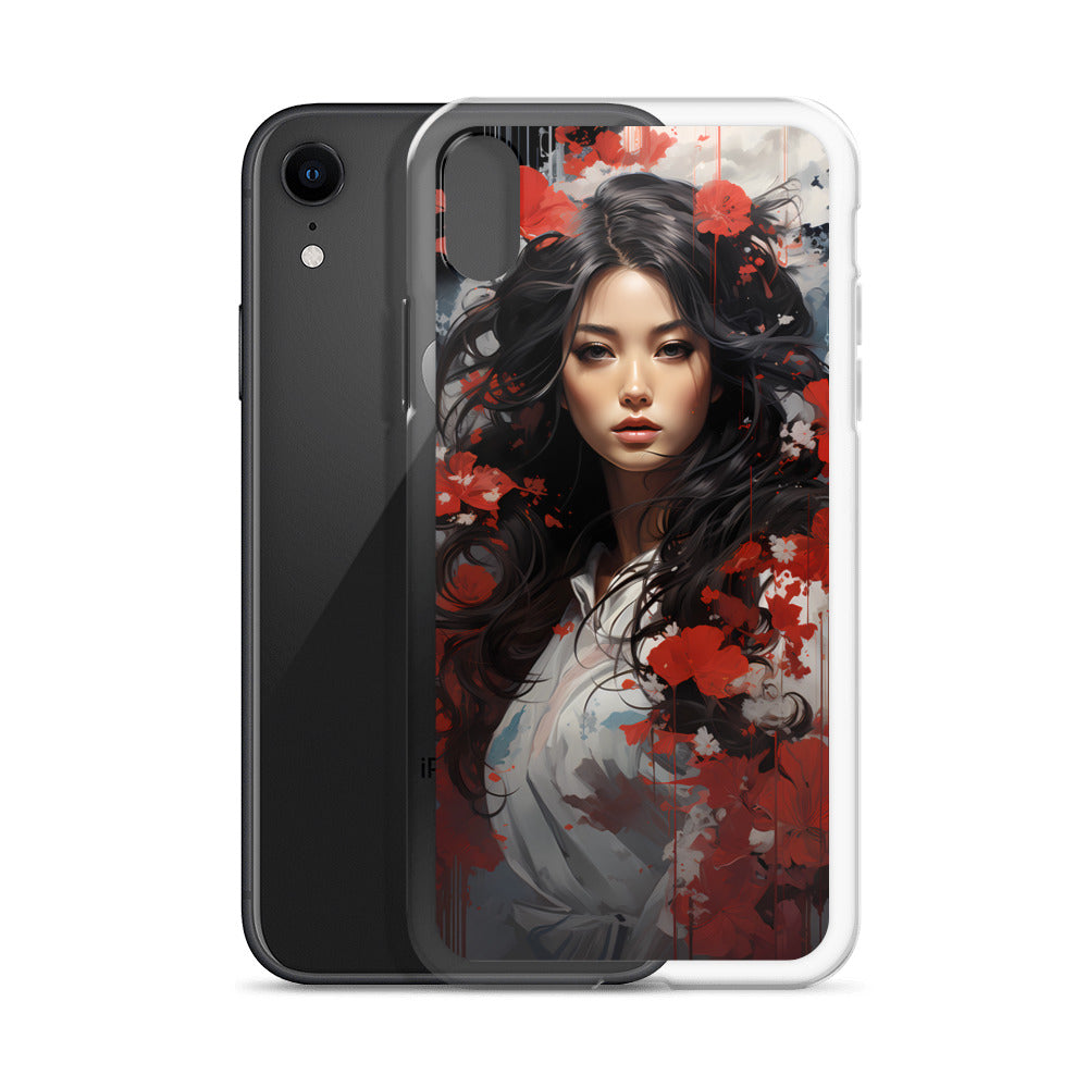 iPhone Case - Japanese Woman with Red Flowers