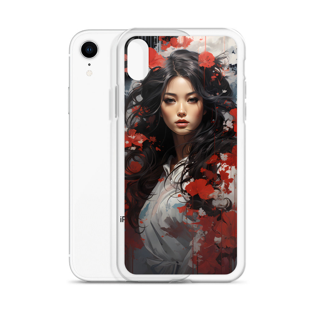 iPhone Case - Japanese Woman with Red Flowers