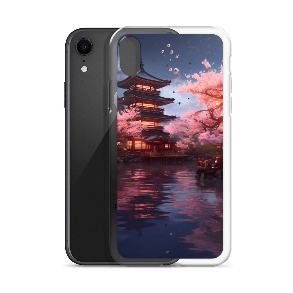iPhone Case - Ancient Kyoto with Flying Cherry Blossoms