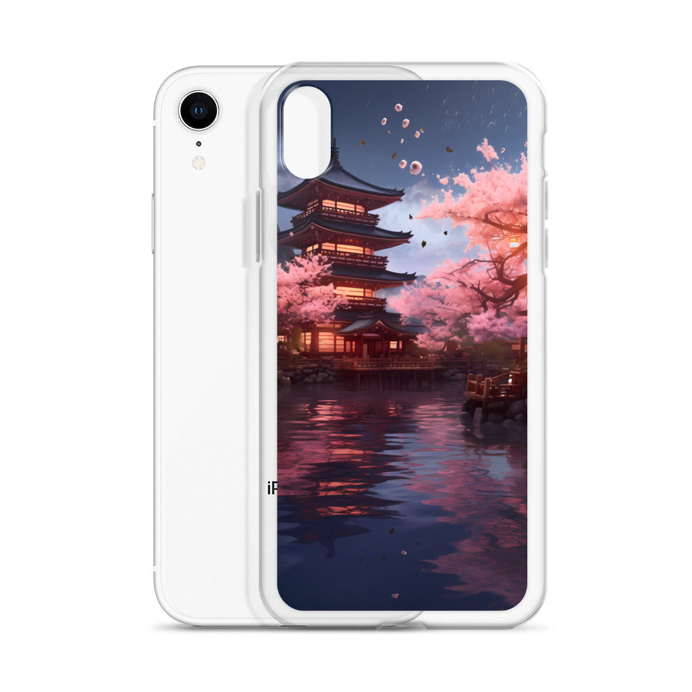 iPhone Case - Ancient Kyoto with Flying Cherry Blossoms