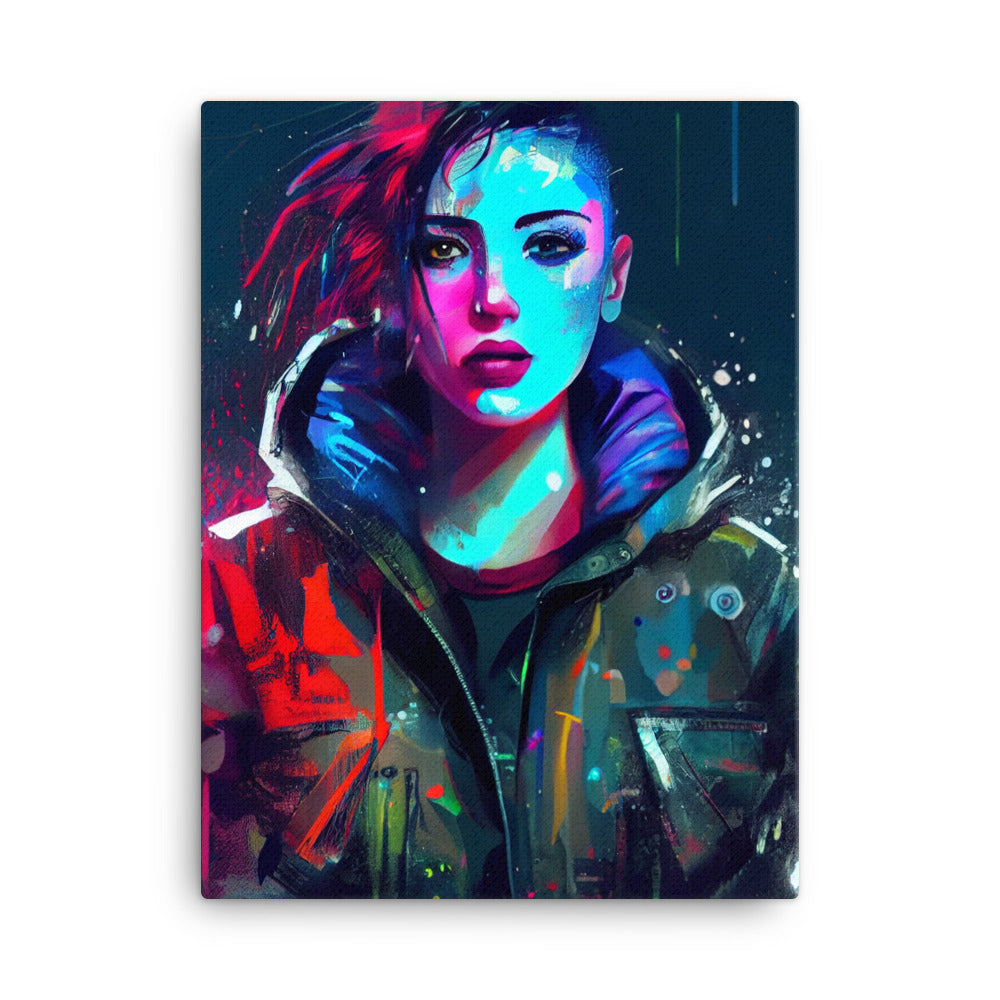 Canvas Wall Art - Cyberpunk Woman Portrait