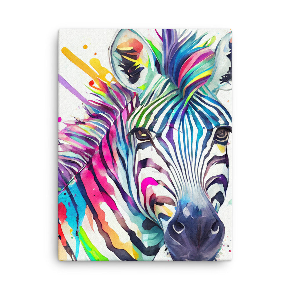 Canvas Wall Art - Colorful Zebra Watercolor