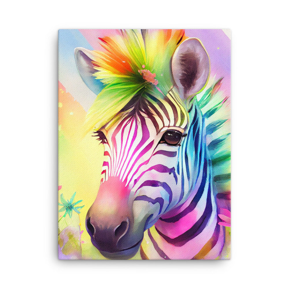 Canvas Wall Art - Colorful Baby Zebra Watercolor