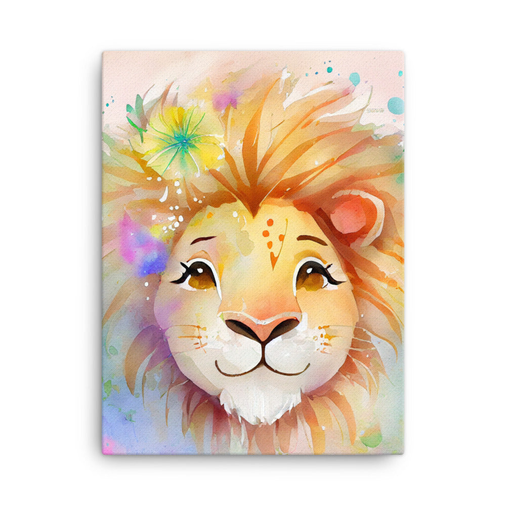 Canvas Wall Art - Happy Lion Watercolor