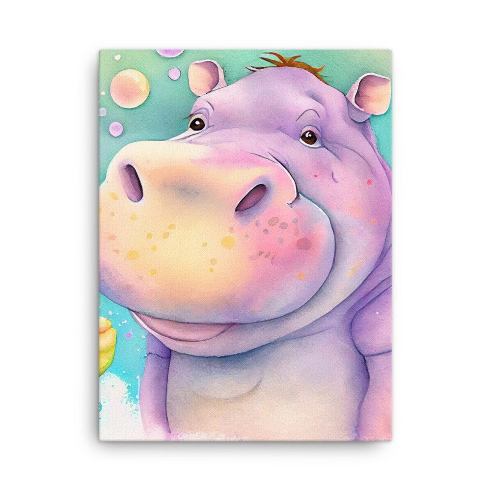 Canvas Wall Art - Friendly Hippo Watercolor