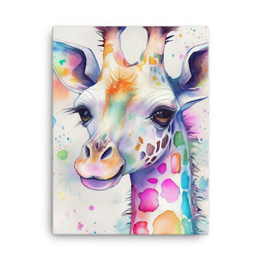 Canvas Wall Art - Colorful Giraffe Watercolor