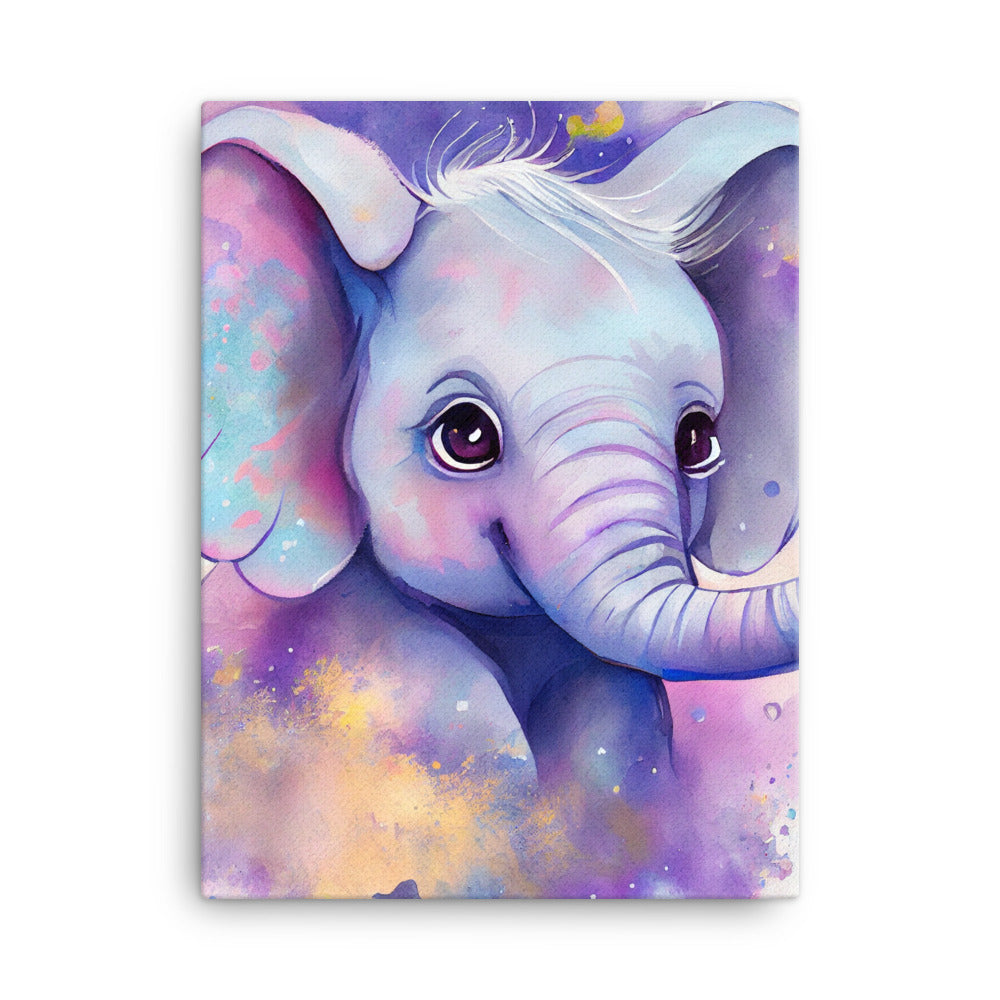 Canvas Wall Art - Friendly Baby Elephant Watercolor
