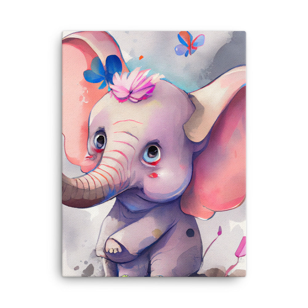 Canvas Wall Art - Flower Elephant Watercolor