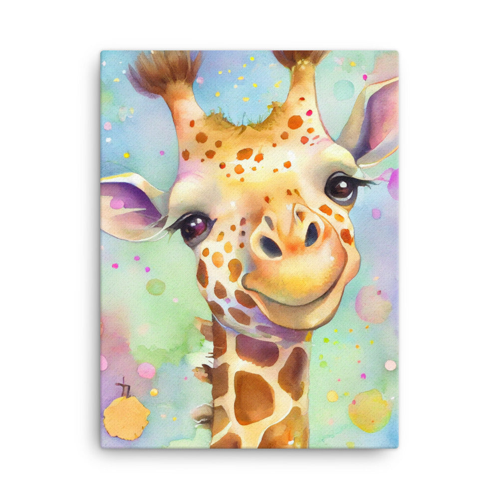 Canvas Wall Art - Smiling Giraffe Watercolor