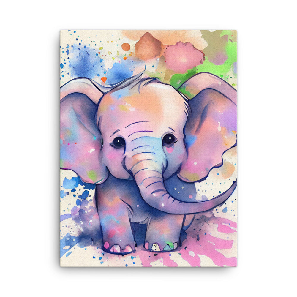 Canvas Wall Art - Kids Room Baby Elephant Watercolor