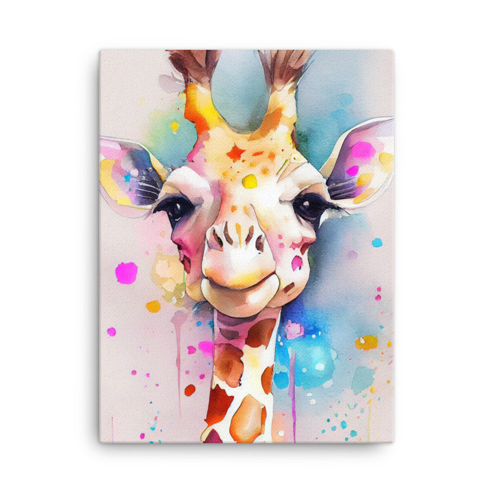 Canvas Wall Art - Friendly Giraffe Watercolor