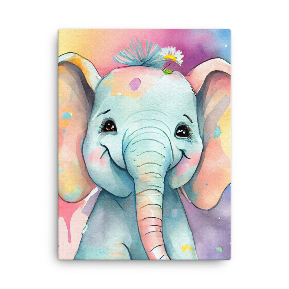 Canvas Wall Art - Colorful Elephant Watercolor