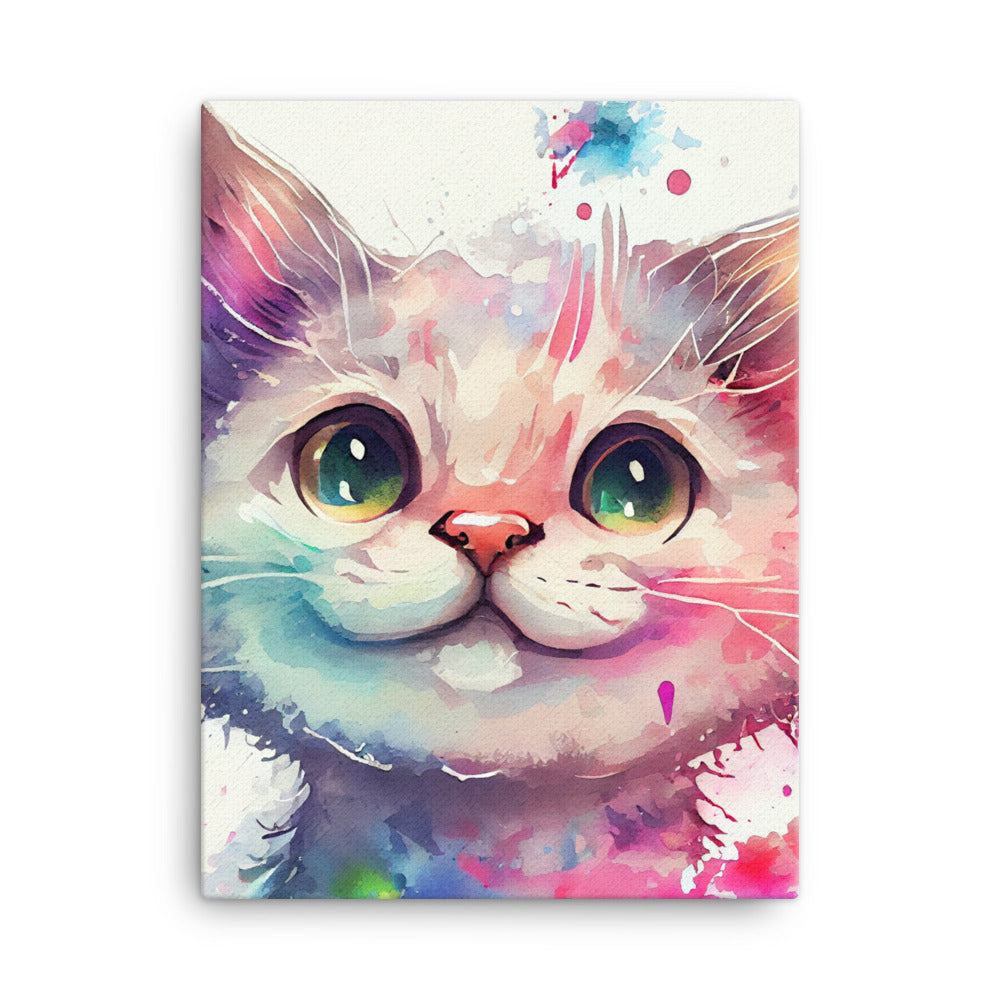 Canvas Wall Art - Smiling Kitten Watercolor