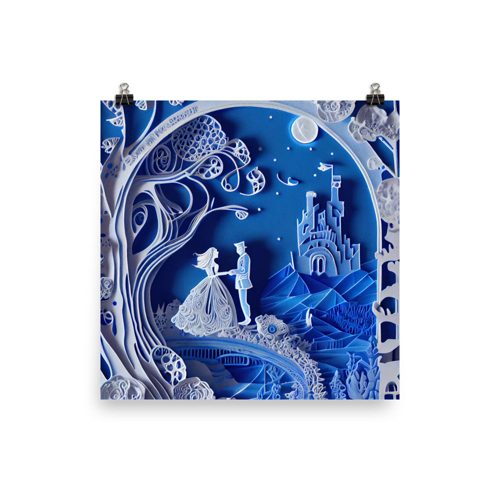 Enhanced Matte Paper Poster - Prince and Cinderella in Paper Art