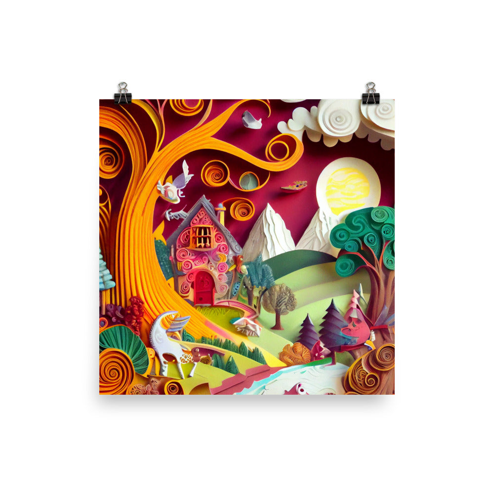 Enhanced Matte Paper Poster - Fairy Tale Scene in Paper Art