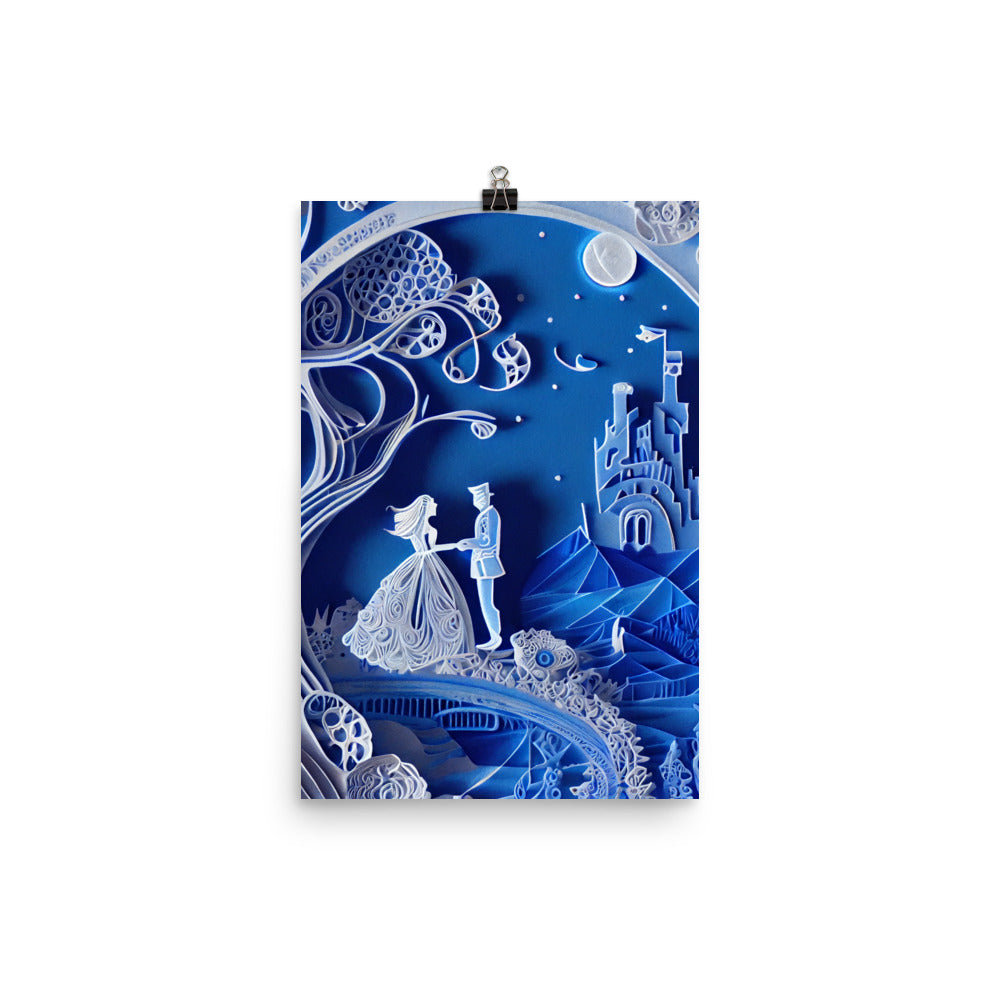 Enhanced Matte Paper Poster - Prince and Cinderella in Paper Art