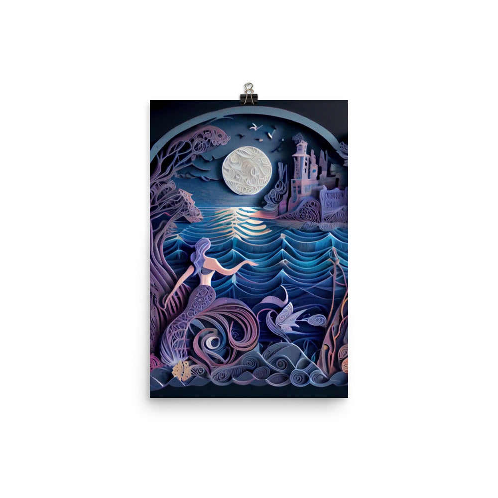 Enhanced Matte Paper Poster - Little Mermaid in Paper Art