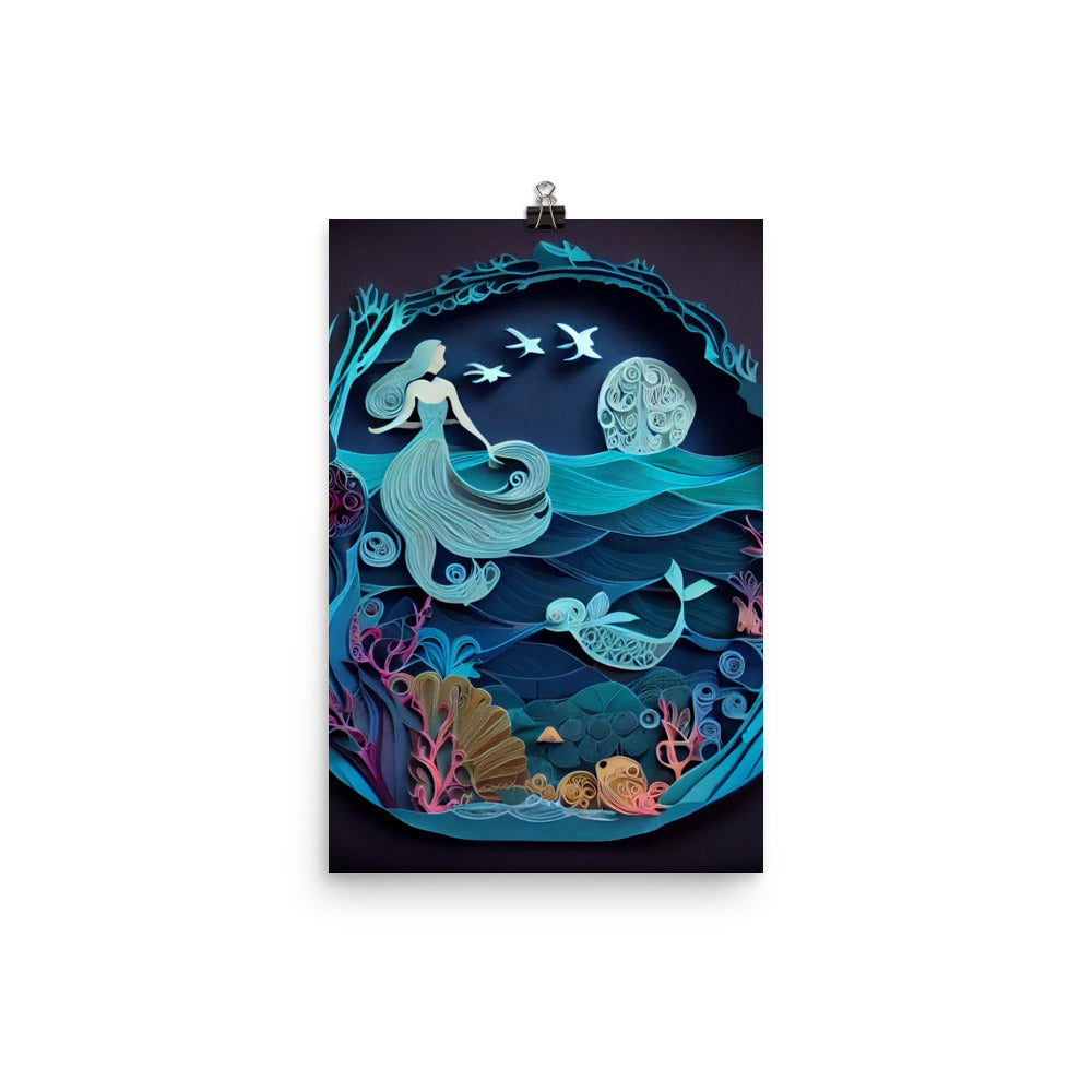 Enhanced Matte Paper Poster - Mermaid in the Sea Paper Art