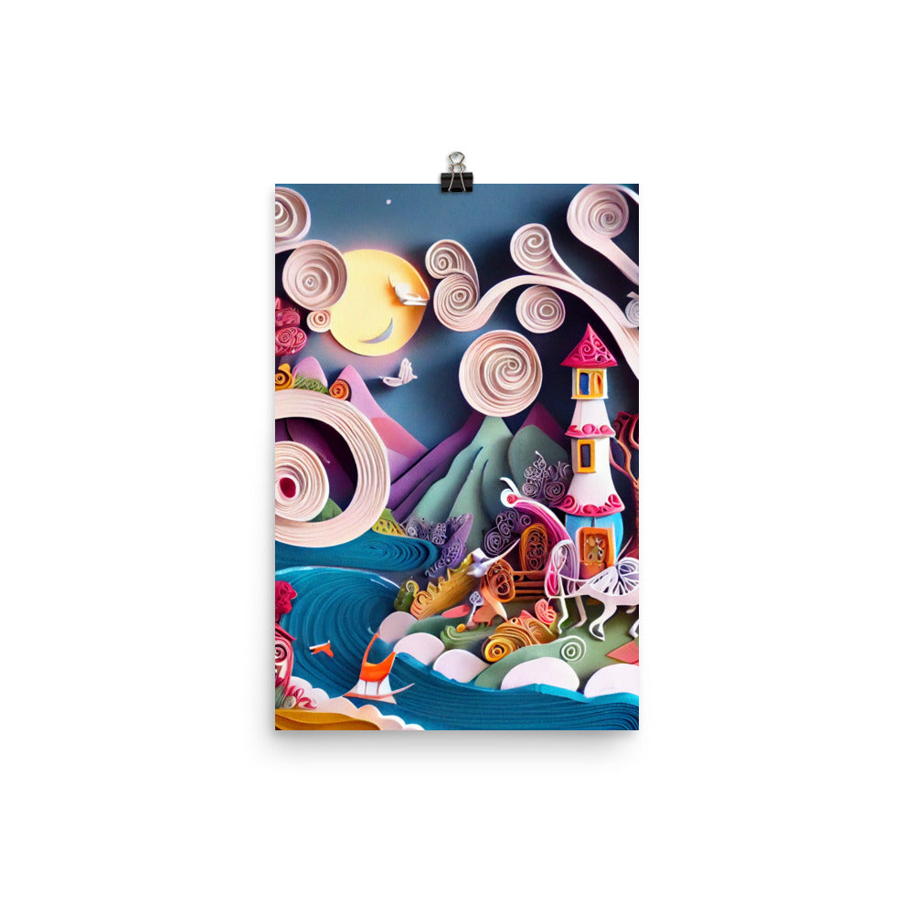 Enhanced Matte Paper Poster - Fairy Tale Tower in Paper Art
