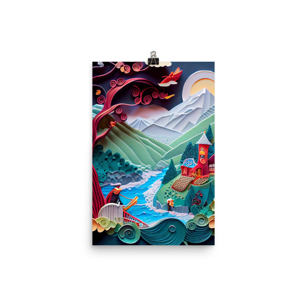 Enhanced Matte Paper Poster - Fairy Tale Scene in Paper Art