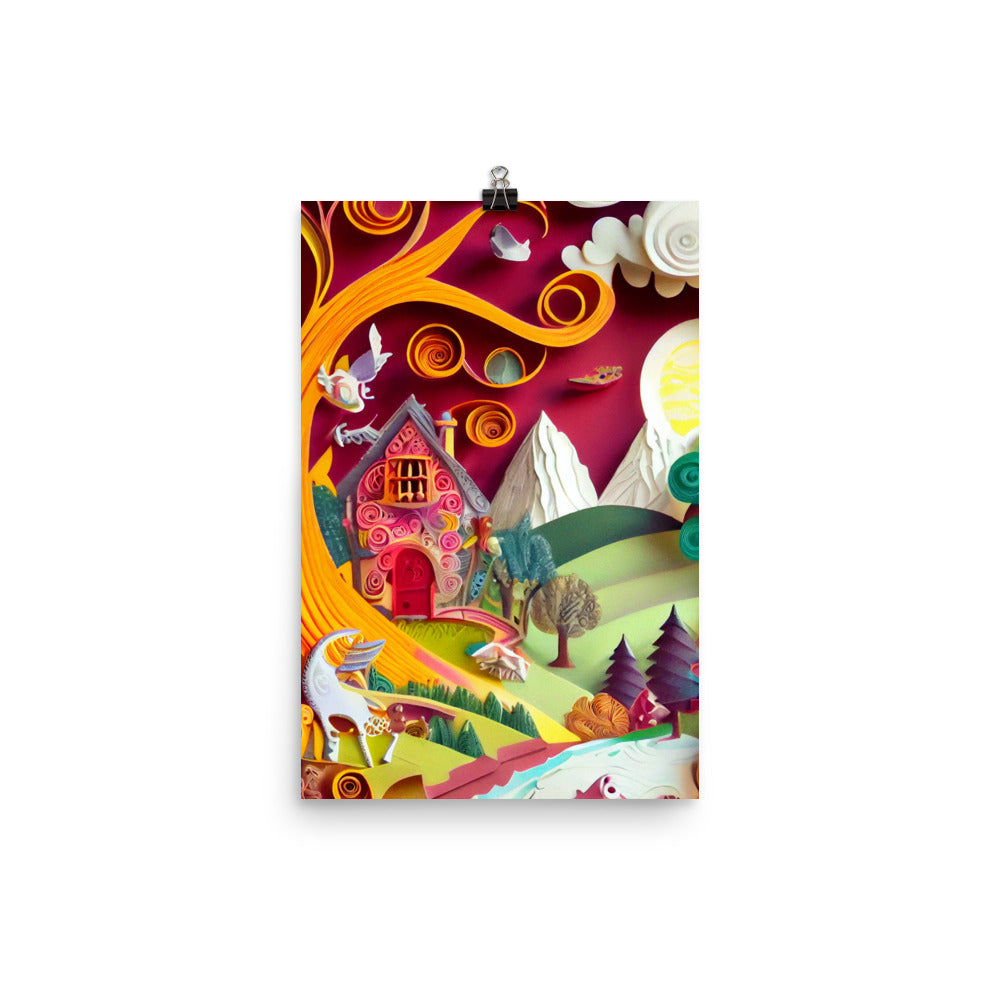 Enhanced Matte Paper Poster - Fairy Tale Scene in Paper Art