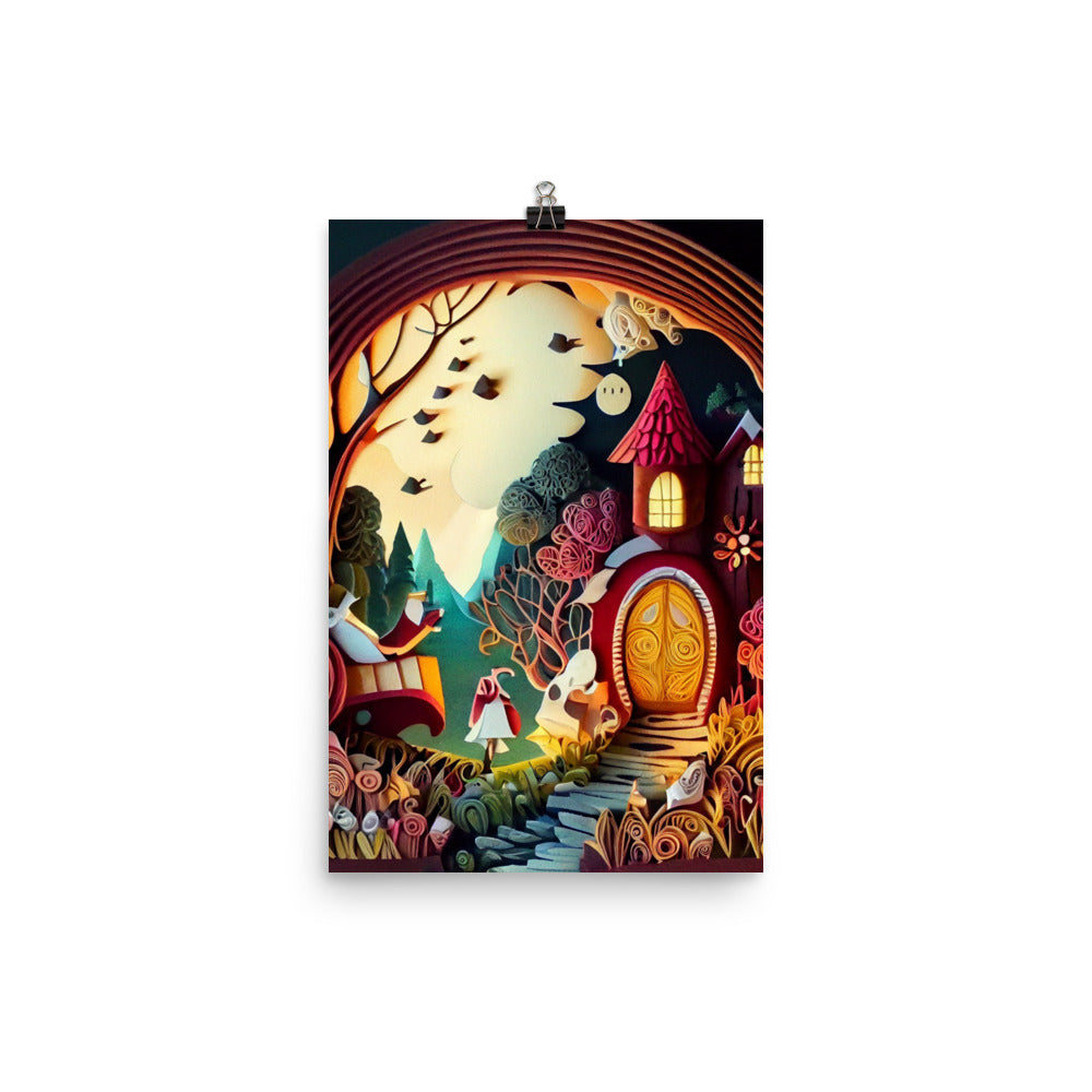 Enhanced Matte Paper Poster - Fairy Tale Cottage in Paper Art Style