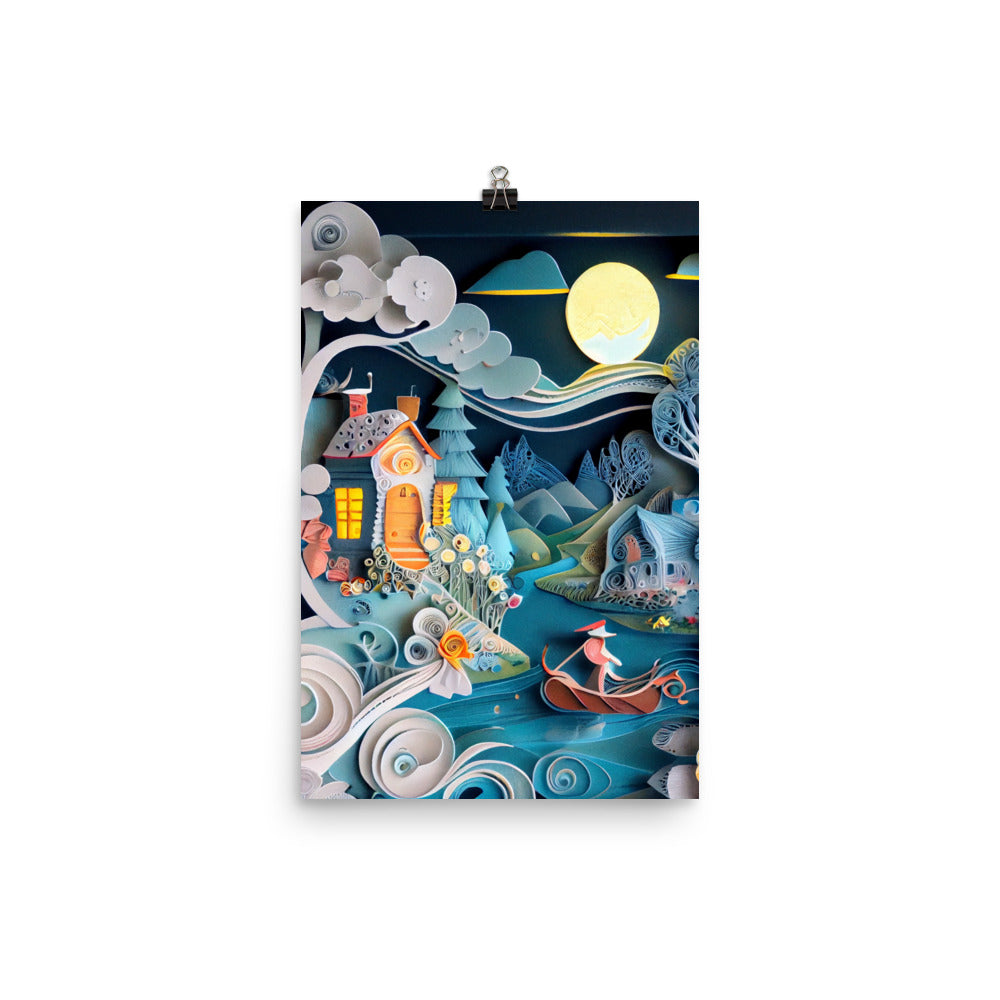 Enhanced Matte Paper Poster - Fairy Tale Scene in Paper Quilling Style