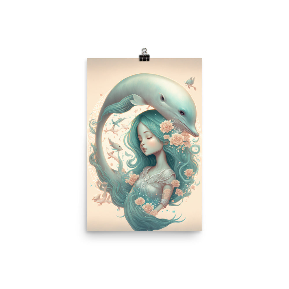 Enhanced Matte Paper Poster - Mermaid and Dolphin