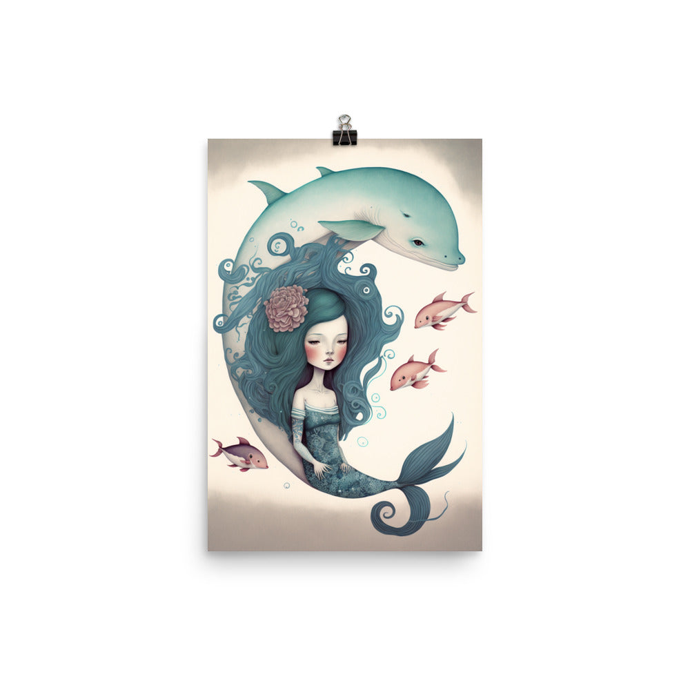 Enhanced Matte Paper Poster - Mermaid & Dolphin