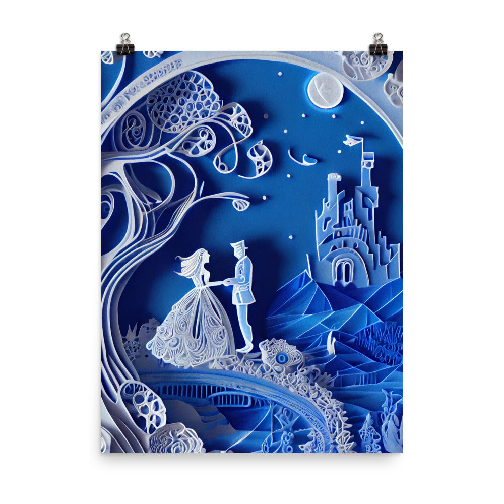 Enhanced Matte Paper Poster - Prince and Cinderella in Paper Art