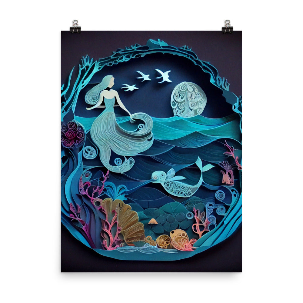 Enhanced Matte Paper Poster - Mermaid in the Sea Paper Art