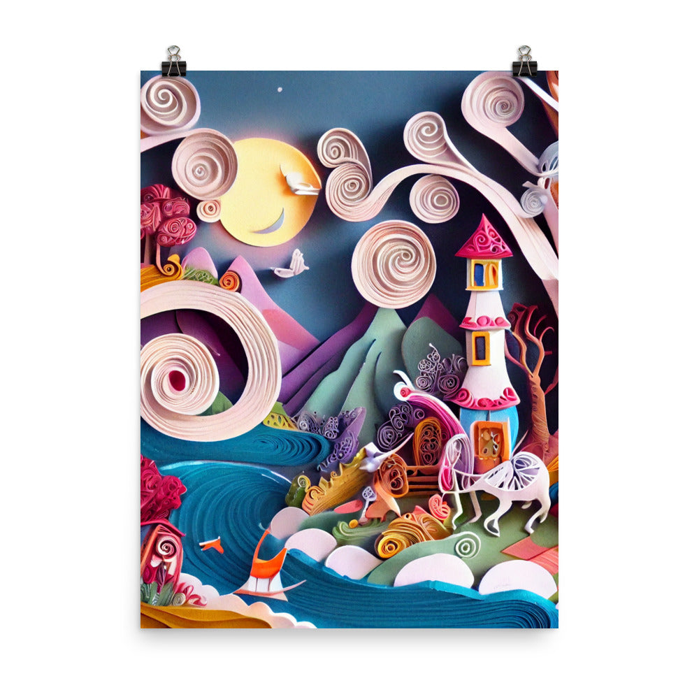Enhanced Matte Paper Poster - Fairy Tale Tower in Paper Art