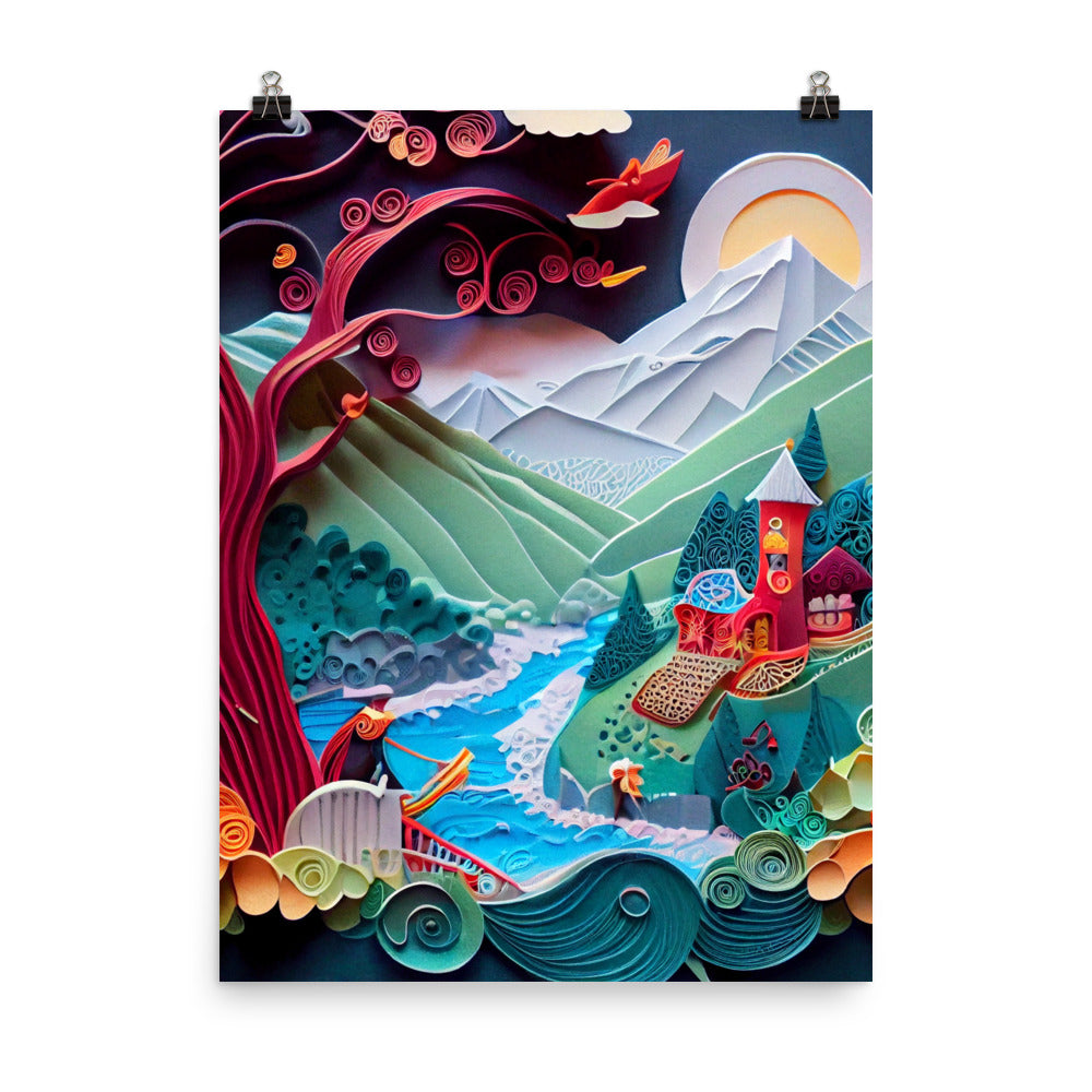 Enhanced Matte Paper Poster - Fairy Tale Scene in Paper Art
