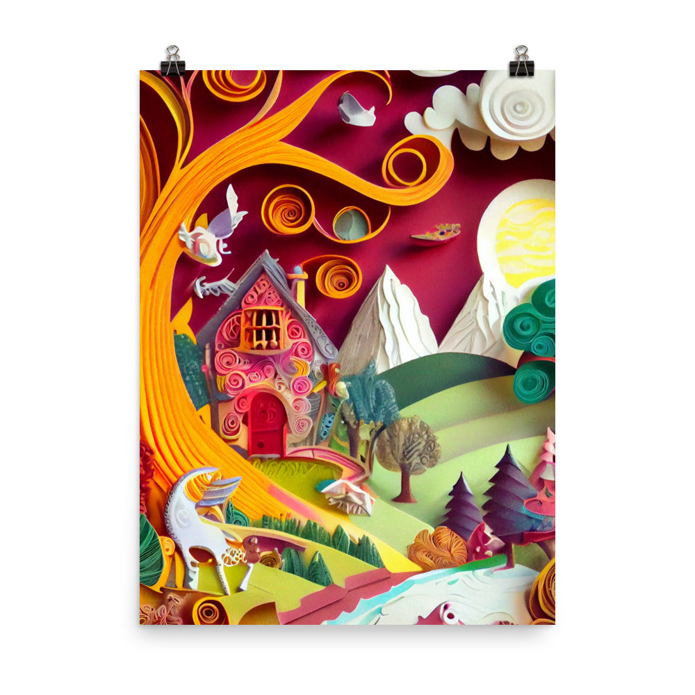 Enhanced Matte Paper Poster - Fairy Tale Scene in Paper Art