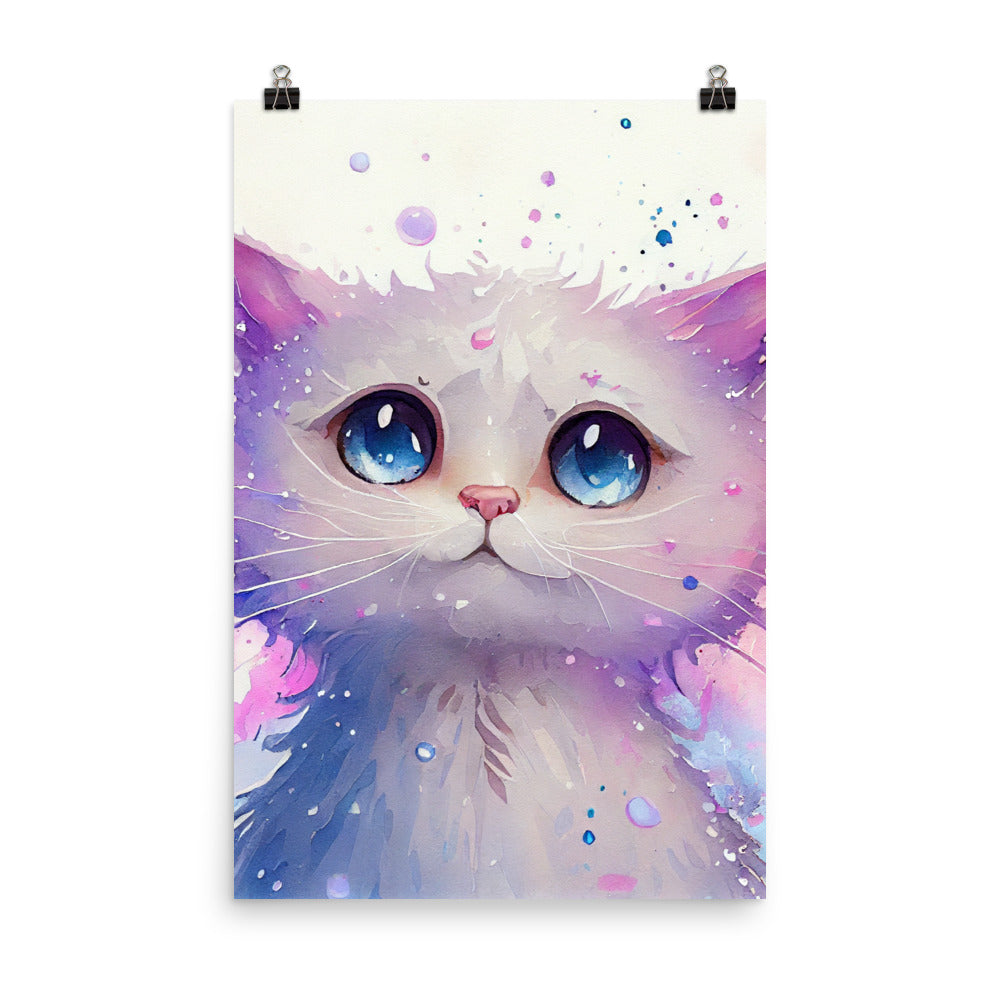 Enhanced Matte Poster - Kids Room Peaceful Kitten Watercolor