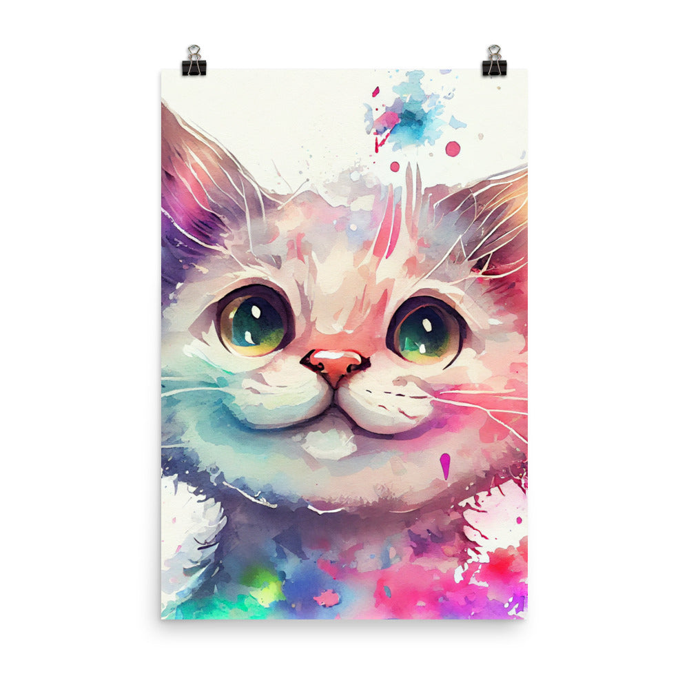 Enhanced Matte Poster - Kids Room Smiling Kitty Watercolor