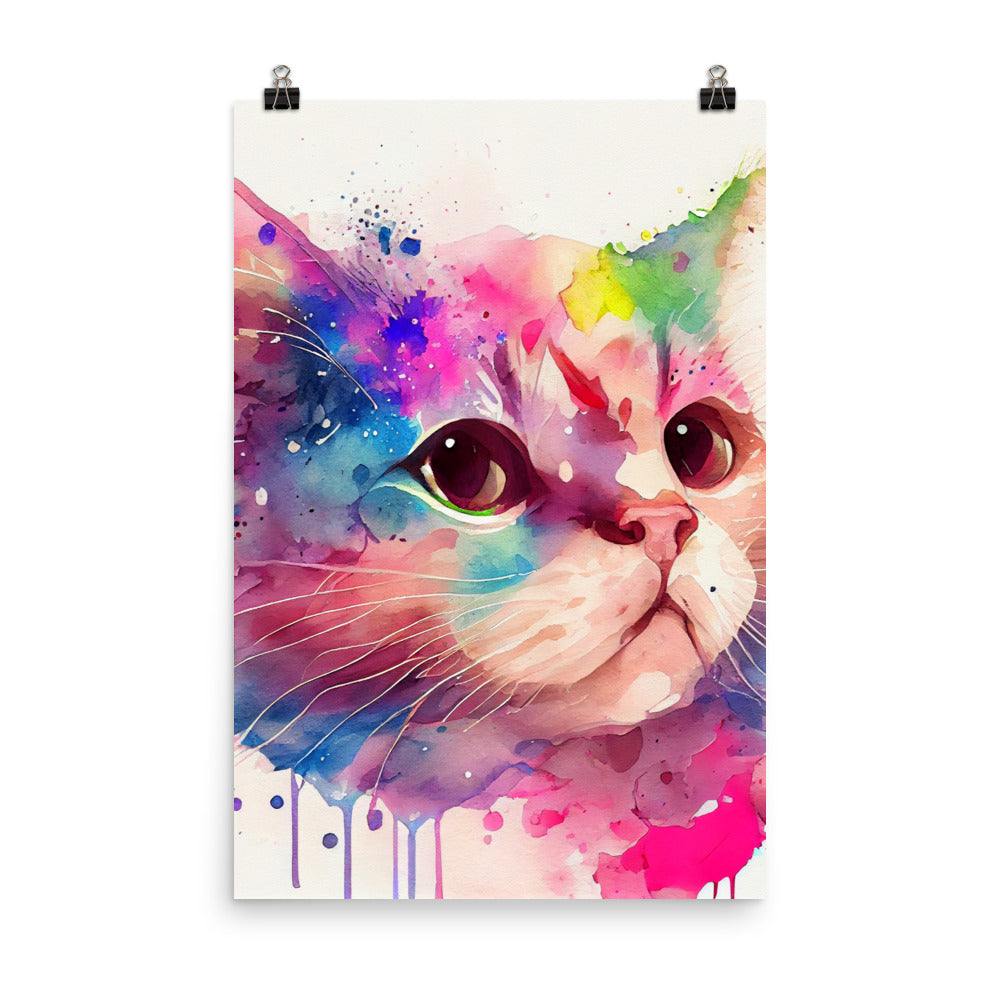 Enhanced Matte Poster - Kids Room Colorful Kitty Watercolor
