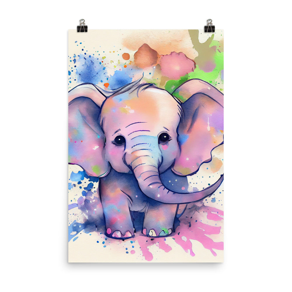 Enhanced Matte Poster - Kids Room Baby Elephant Watercolor