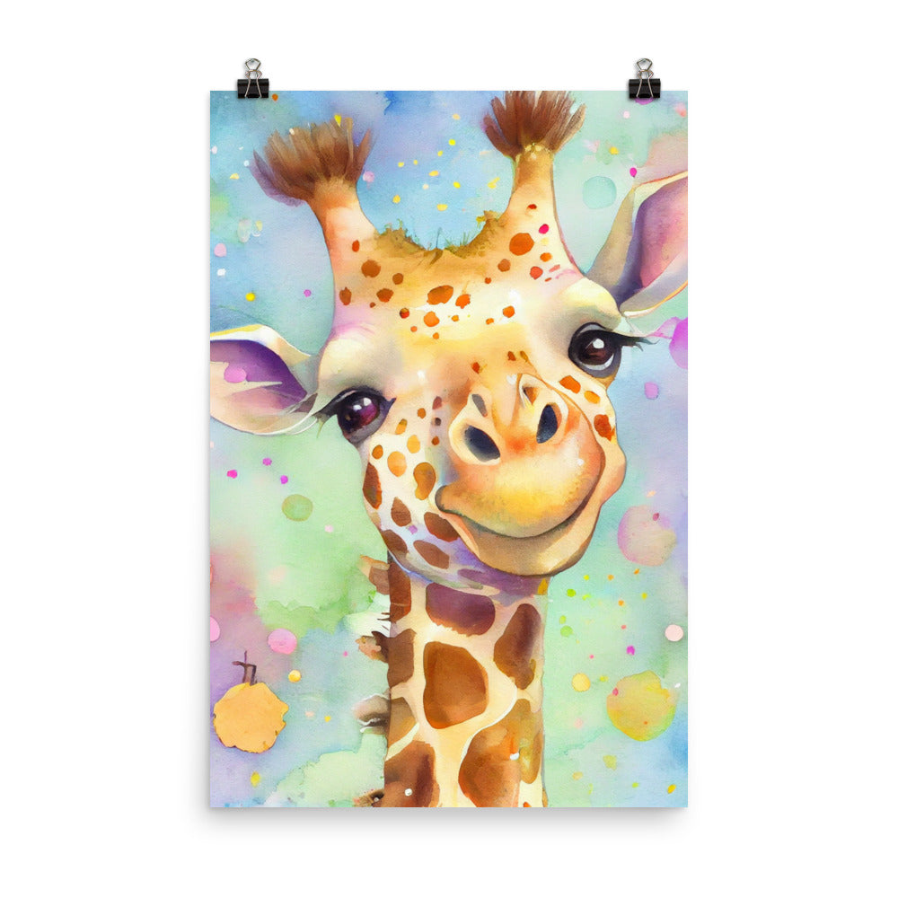 Enhanced Matte Poster - Kids Room Smiling Giraffe Watercolor