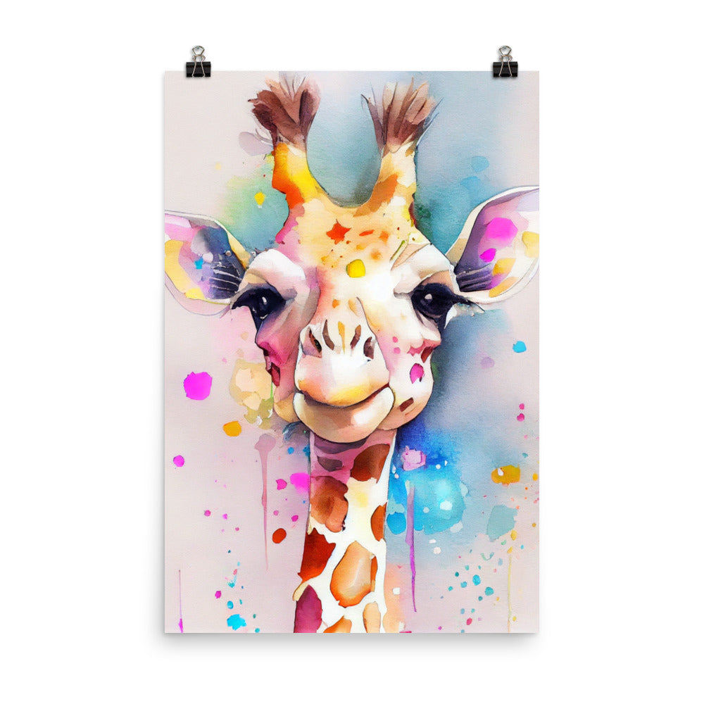 Enhanced Matte Poster - Kids Room Happy Giraffe Watercolor