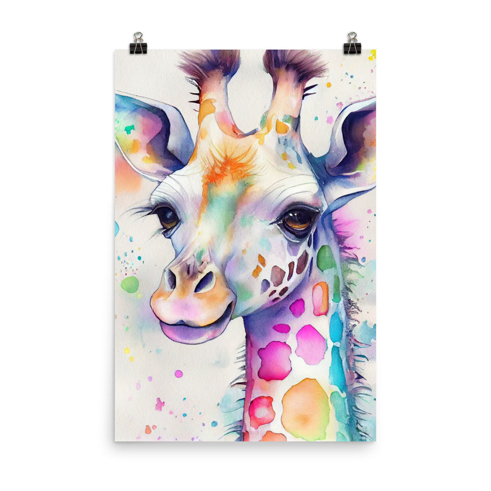 Enhanced Matte Poster - Kids Room Colorful Giraffe Watercolor