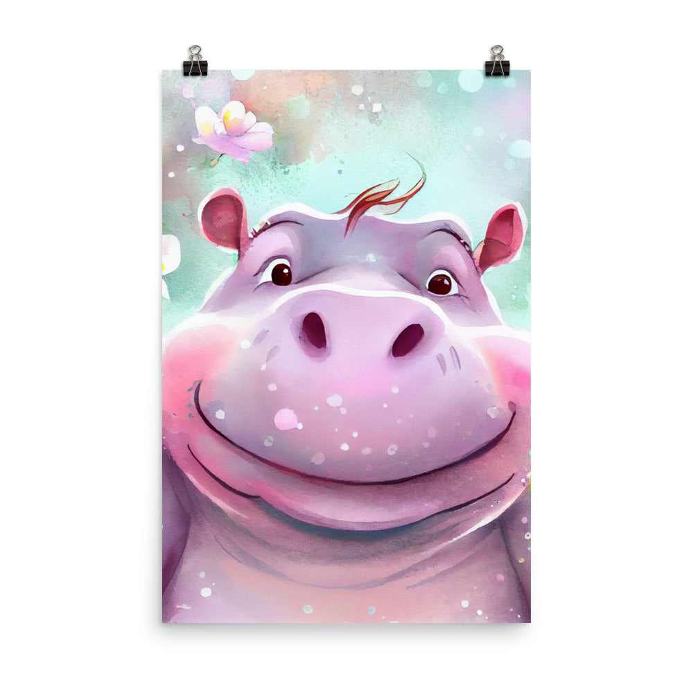 Enhanced Matte Poster - Kids Room Happy Hippo Watercolor