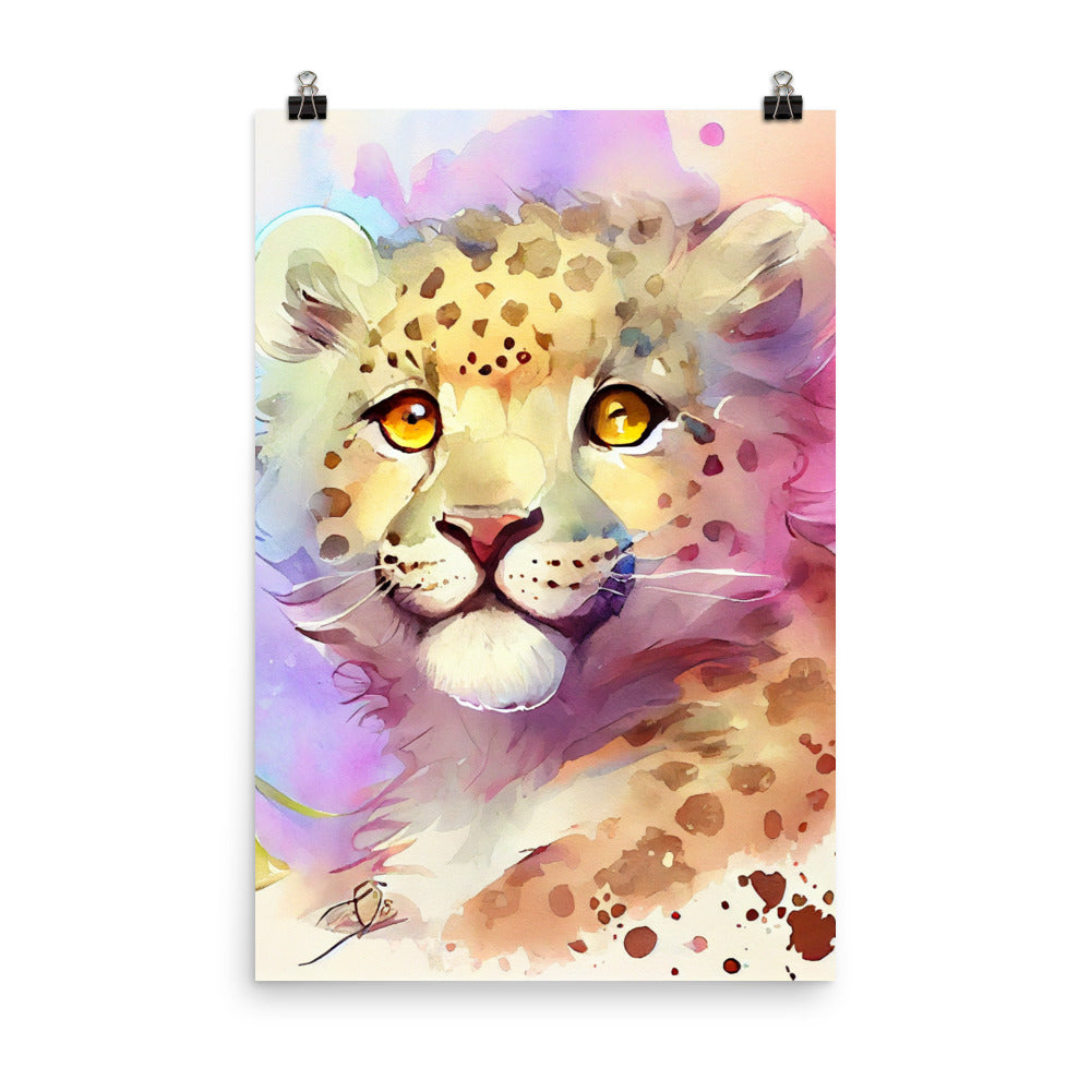 Enhanced Matte Poster - Kids Room Friendly Leopard Watercolor
