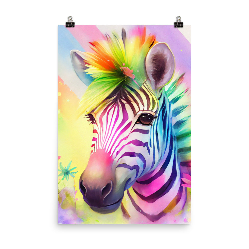 Enhanced Matte Poster - Kids Room Rainbow Zebra Watercolor