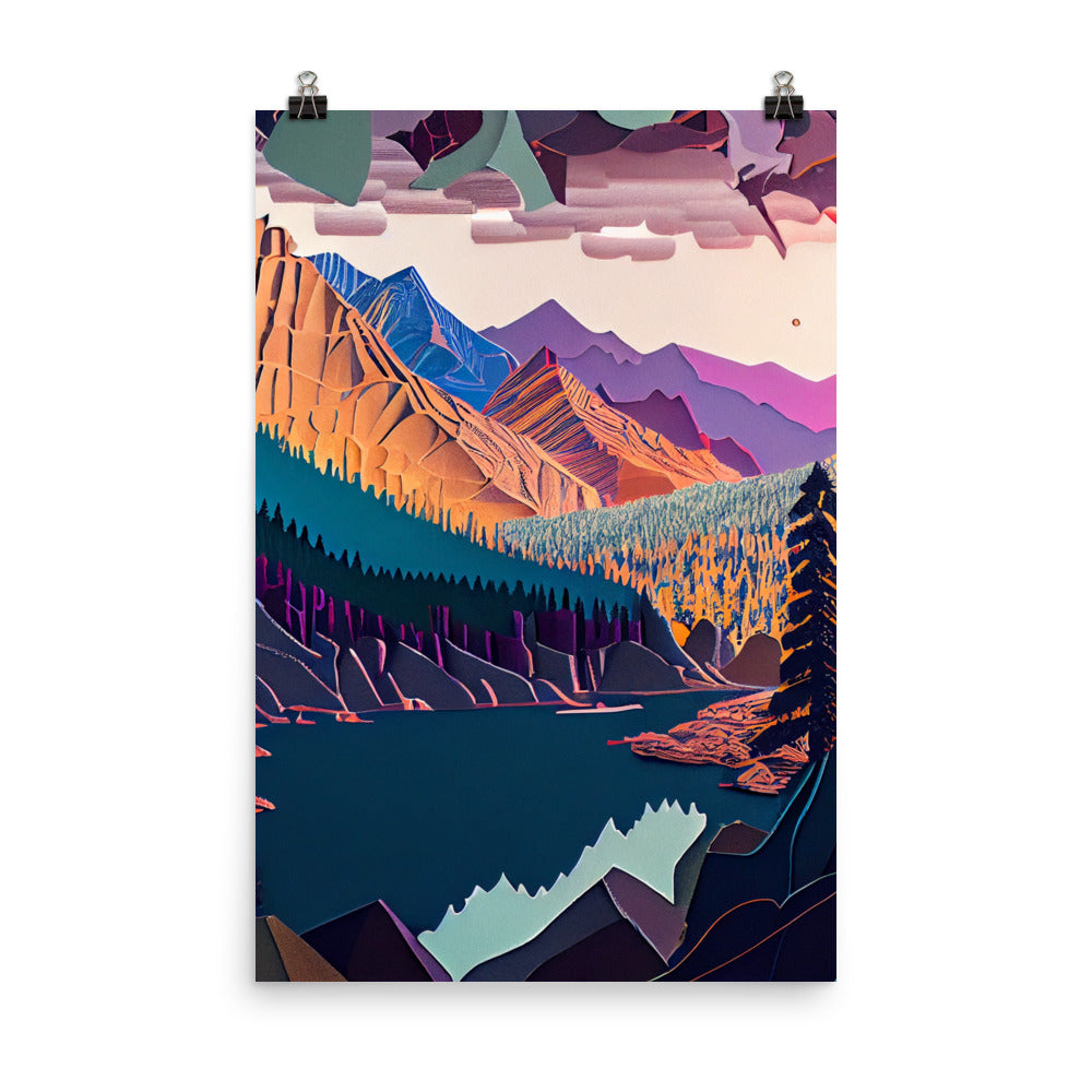 Enhanced Matte Paper Poster - Mountain Lake in Paper Art