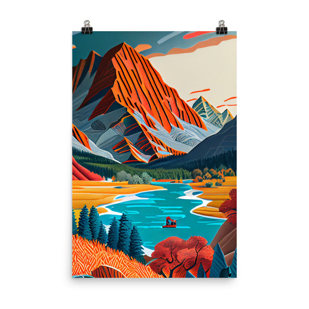 Enhanced Matte Paper Poster - Mountain Park Scene in Paper Art