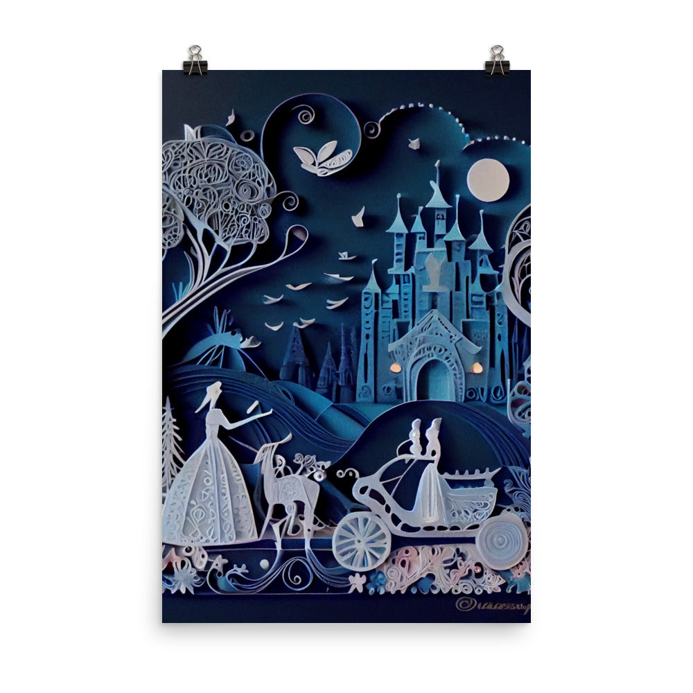 Enhanced Matte Paper Poster - Cinderella's Castle in Paper Art